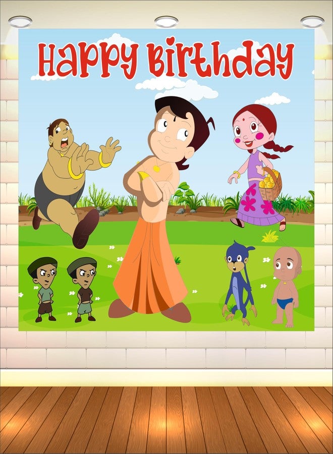 Party Baazaar Chhota Bheem Birthday Backdrop 5x4 Ft | Backdrops for Decoration | Birthday Decoration Backdrop | Banner for Kids Theme Party - Image 1